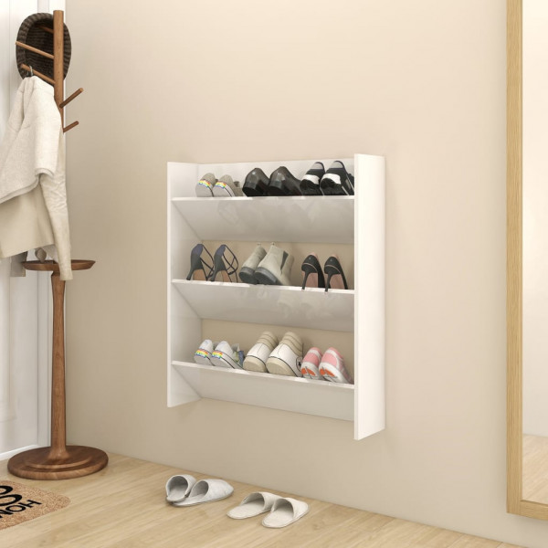 Zapatero de pared madera contrachapada blanco brillo 80x18x90cm Zapatero de pared madera contrachapada blanco brillo 80x18x90cm D