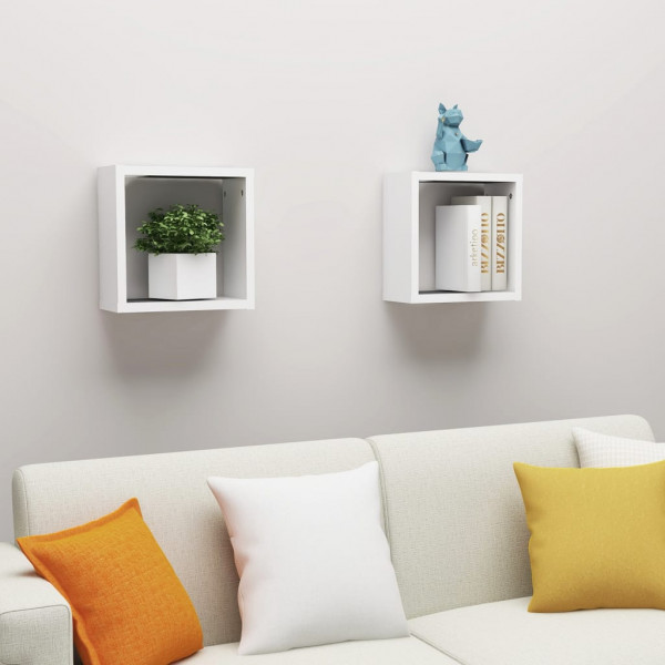 Estantes cubo de pared 2 uds aglomerado blanco 30x15x30 cm Estantes cubo de pared 2 uds aglomerado blanco 30x15x30 cm D
