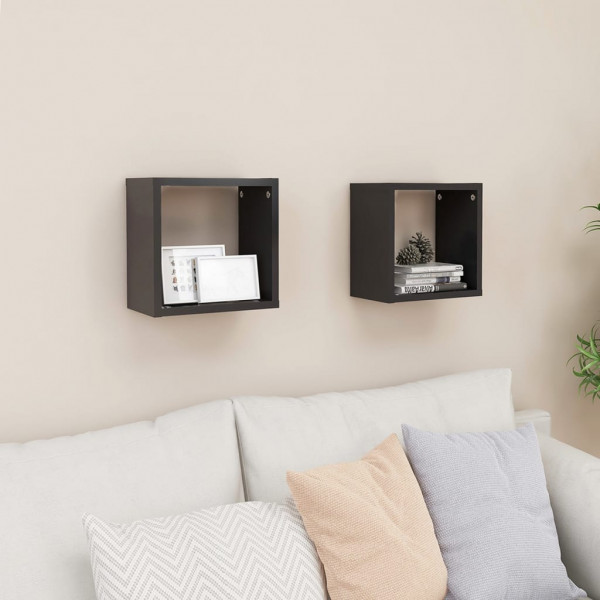Estantes cubo de pared 2 uds gris 26x15x26 cm Estantes cubo de pared 2 uds gris 26x15x26 cm D