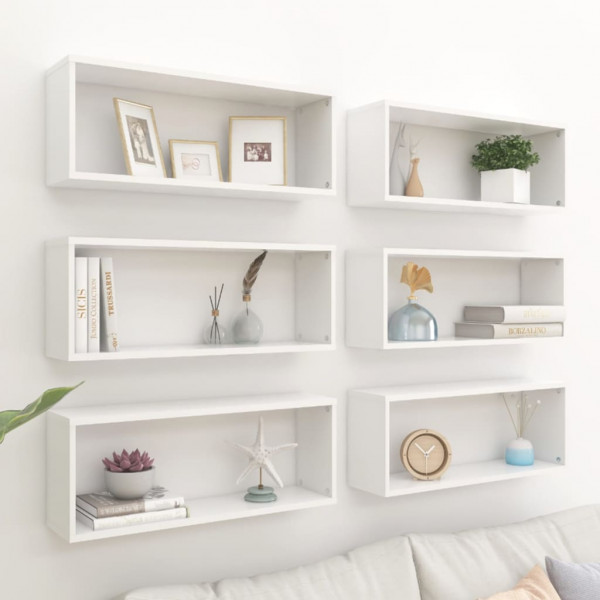 Estantes cubo de pared 6 uds contrachapada blanco 60x15x23 cm Estantes cubo de pared 6 uds contrachapada blanco 60x15x23 cm D