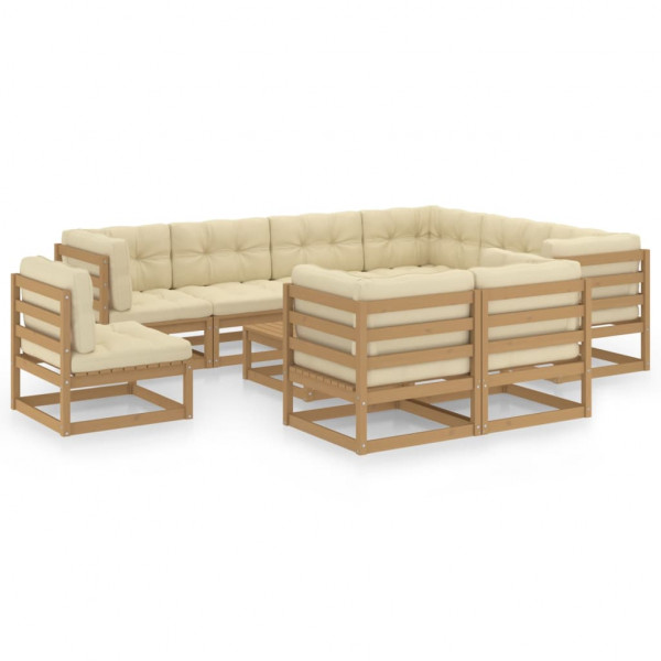 Set de móveis de jardim 10 pzs almofadas madeira pinheiro marrom mel D