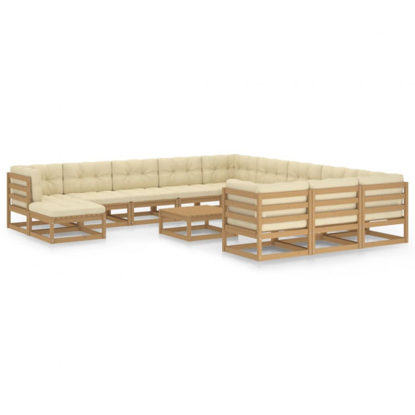 Set de muebles de jardín 13 pzs cojines madera pino marrón miel Set de muebles de jardín 13 pzs cojines madera pino marrón miel D
