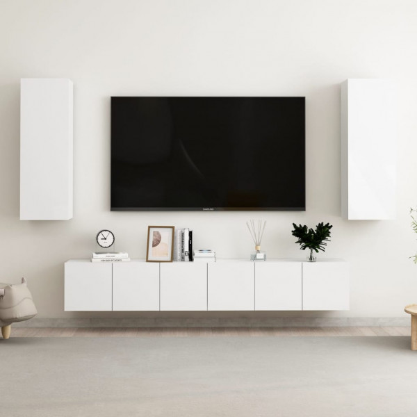 Conjunto de móveis para TV de 5 peças branco brilhante aglomerado D