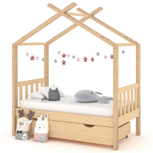 Estructura de cama infantil con cajón madera de pino 70x140 cm D