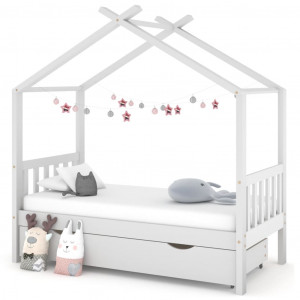 Estrutura cama crianças com caixote madeira pinho branco 80x160 cm D