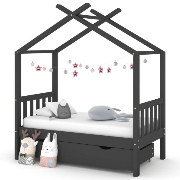 Estructura de cama infantil y cajón madera pino gris 70x140cm D