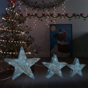 Estrellas decoración navideña 3 piezas LED malla plateadas D