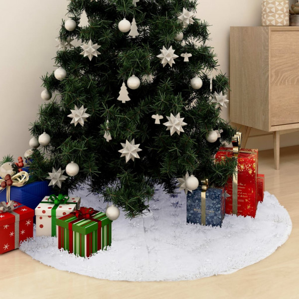 Falda del árbol de Navidad de lujo blanca 90 cm cuero sintético D