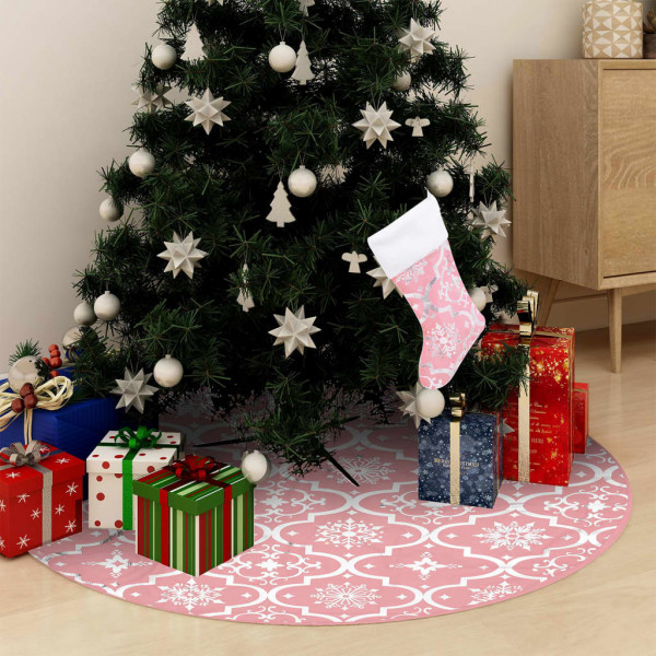Falda del árbol de Navidad de lujo con calcetín tela rosa 90 cm D