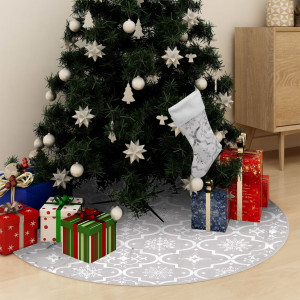 Saia de árvore de Natal de luxo e meias de tecido branco 90 cm D