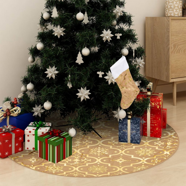 Falda del árbol de Navidad lujo y calcetín tela amarillo 150cm D