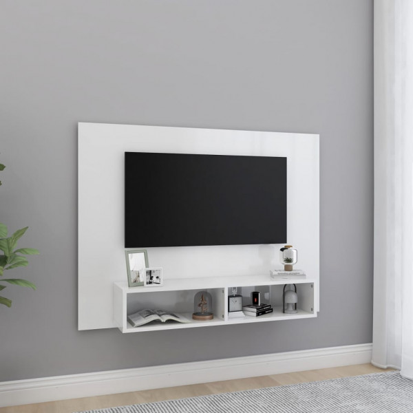 Mueble TV de pared contrachapado blanco brillante 120x23.5x90cm D