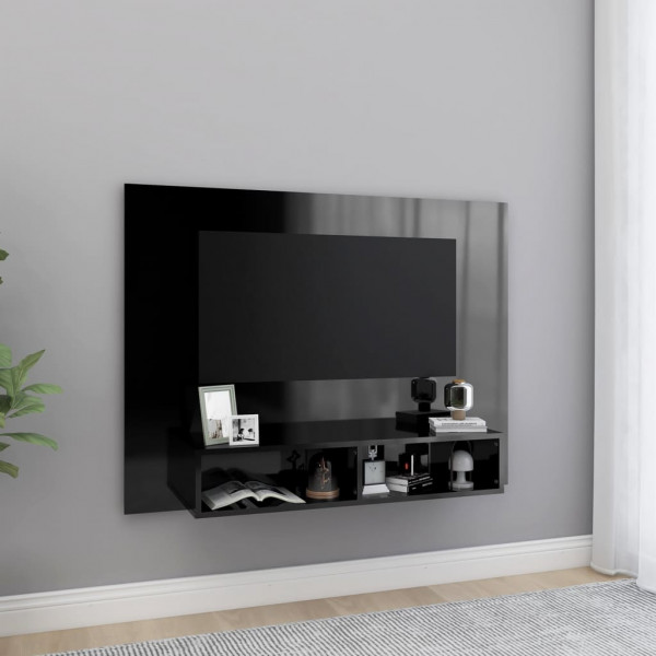 Mueble TV de pared contrachapado negro brillante 120x23.5x90 cm D