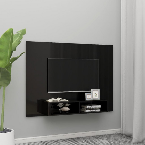 Mueble TV de pared contrachapado negro brillante 135x23.5x90 cm D