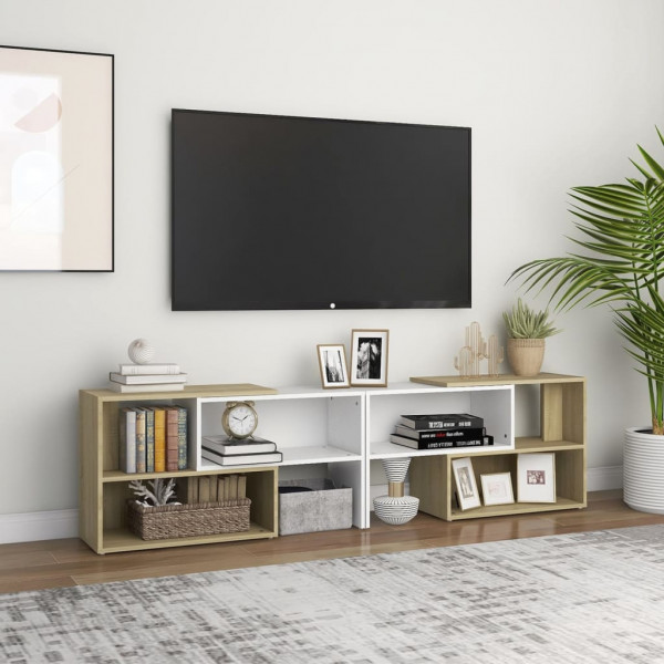 Mueble para TV aglomerado blanco y roble Sonoma 149x30x52 cm D