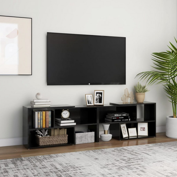 Mueble de TV madera contrachapada negro brillante 149x30x52 cm D