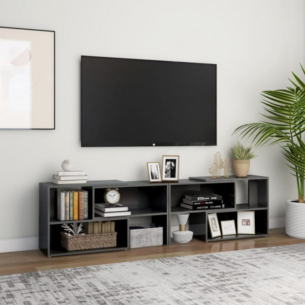 Mueble de TV madera contrachapada gris brillante 149x30x52 cm D