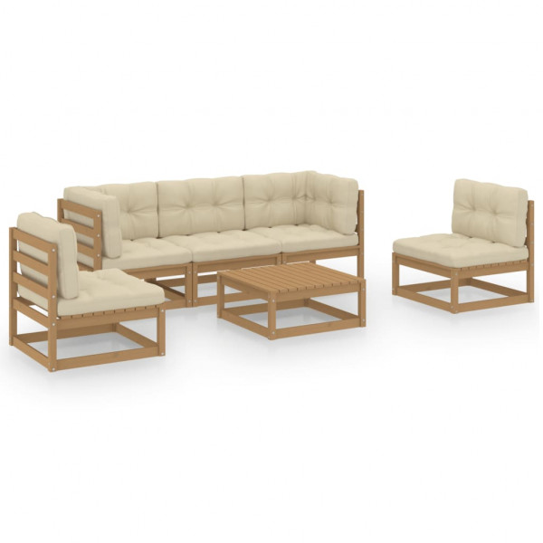 Muebles de jardín 6 piezas con cojines de madera de pino maciza D