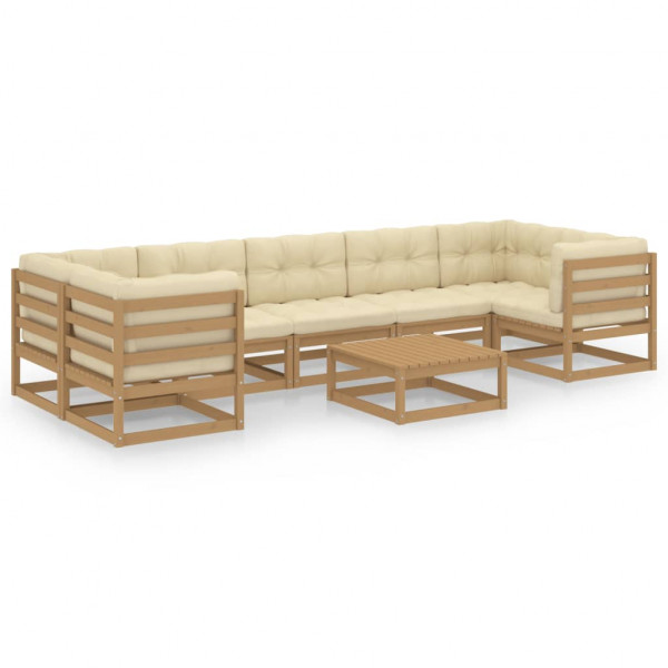 Conjunto de mobiliário de jardim 8 pzs almofadas madeira pinheiro marrom mel D