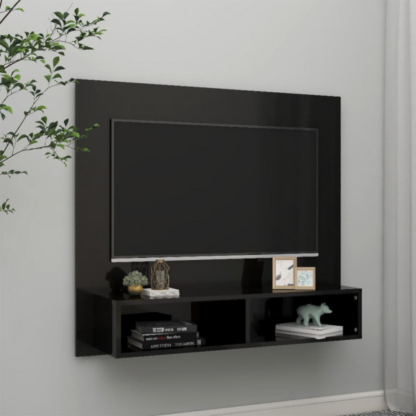 Mueble TV de pared contrachapado negro brillante 102x23.5x90 cm D