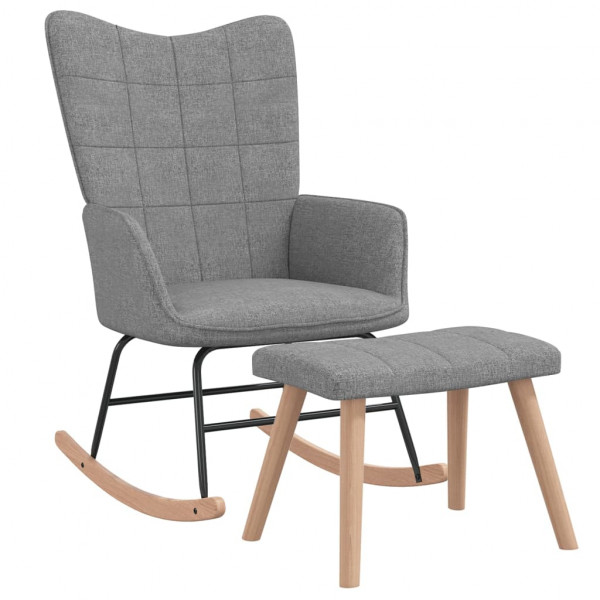 Cadeira de balanço com apoio para pés em tecido cinza claro D