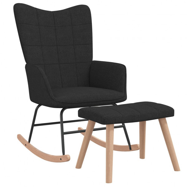 Cadeira de balanço com apoio de pé de tecido preto D