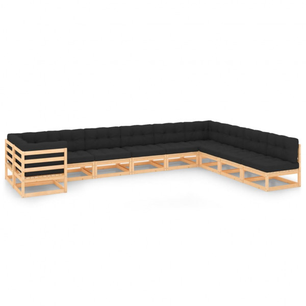 Mobiliário de jardim almofadas de 10 peças madeira maciça de pinho D