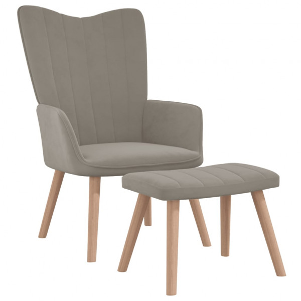 Sillón de relax con taburete de terciopelo gris claro Sillón de relax con taburete de terciopelo gris claro D