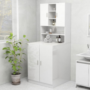 Armário de máquina de lavar roupa branco brilhante 70.5x25.5x90 cm D