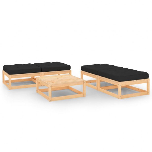 Jogos de mobiliário de jardim 5 pessoas e almofadas madeira maciça pinheiro D
