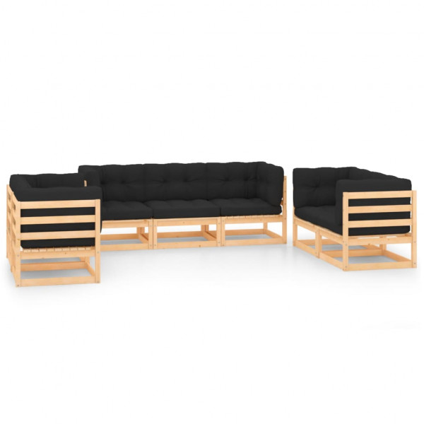 Juego de muebles de jardín 7 pzas y cojines madera pino maciza Juego de muebles de jardín 7 pzas y cojines madera pino maciza D