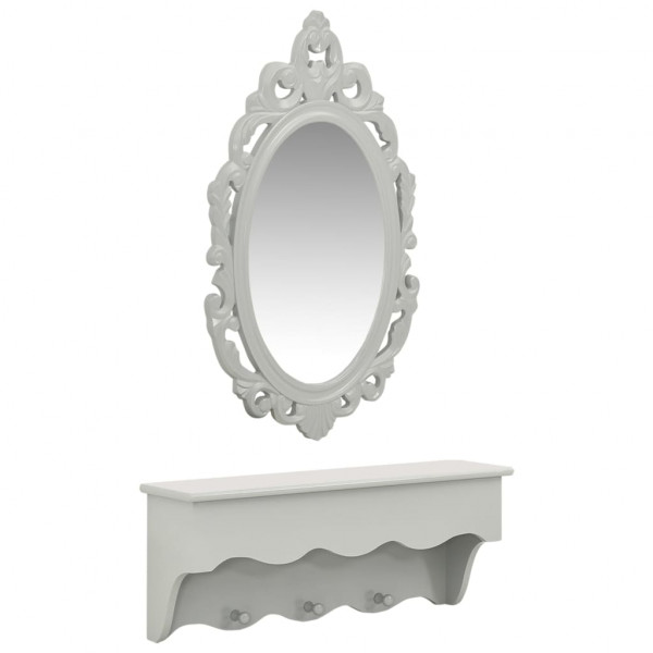 Estante de pared para llaves joyas con espejo y ganchos gris D