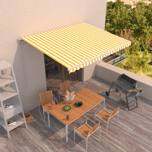 Toldo manual retráctil amarillo y blanco 450x350 cm D