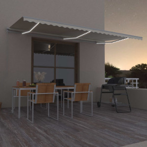 Toldo manual retráctil con LED color crema 600x350 cm D