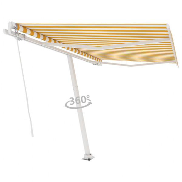 Toldo retrátil manual amarelo e branco 300x250 cm D