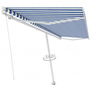 Toldo de pie retráctil manual azul y blanco 500x300 cm D