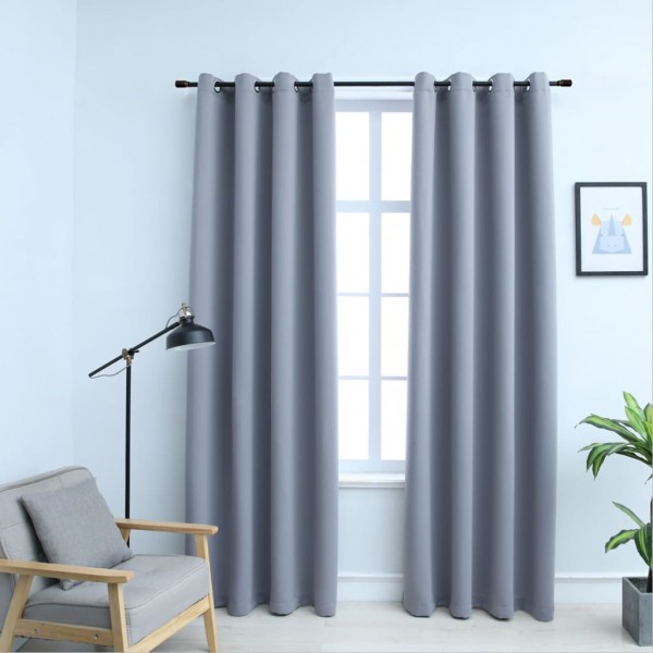 Cortinas opacas com anéis de metal 2 pzs cinza 140x175 cm D