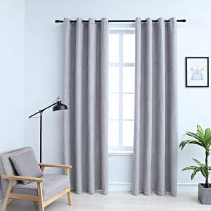 Cortinas opacas con anillas de metal 2 piezas gris 140x245 cm D