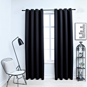 Cortinas opacas con anillas de metal 2 piezas negro 140x245 cm D