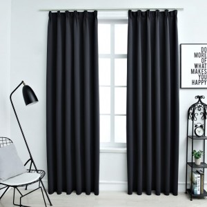 Cortinas opacas con ganchos 2 piezas negro 140x175 cm D