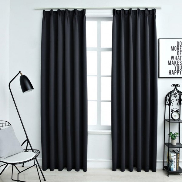 Cortinas opacas con ganchos 2 piezas negro 140x225 cm D