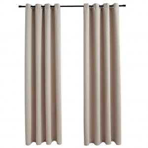 Cortinas opacas con anillas de metal 2 uds beige 140x225 cm H