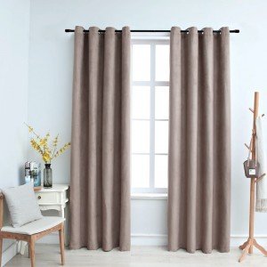 Cortinas opacas con anillas de metal 2 pzs gris topo 140x175 cm D