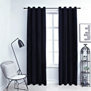 Cortinas opacas con anillas 2 pzas terciopelo negro 140x175 cm D