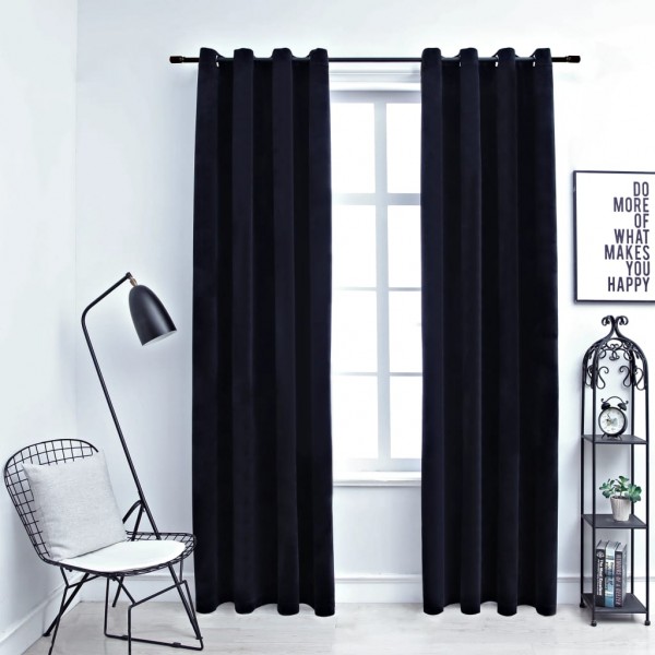 Cortinas opacas com anéis 2 pzas veludo preto 140x175 cm D