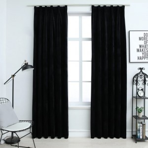 Cortinas opacas com ganchos 2 pzas veludo preto 140x225 cm D