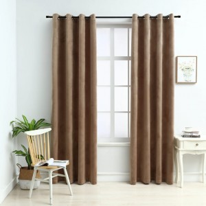 Cortinas opacas com anéis 2 pz veludo beige 140x245 cm D