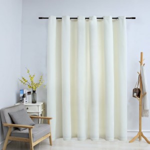 Cortina opaca com anéis de metal veludo creme 290x245 cm D