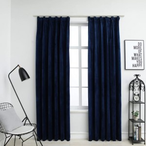 Cortinas opacas ganchos 2 pzas veludo azul escuro 140x225cm D