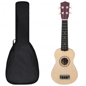 Juego de ukelele soprano para niños con funda madera clara 21 D